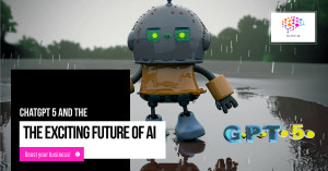 a Robot in the Rain with the Text Find the Exciting Future of Ai. Project Consultants, Llc | Pc Social Project Consultants, Llc | Pc Social